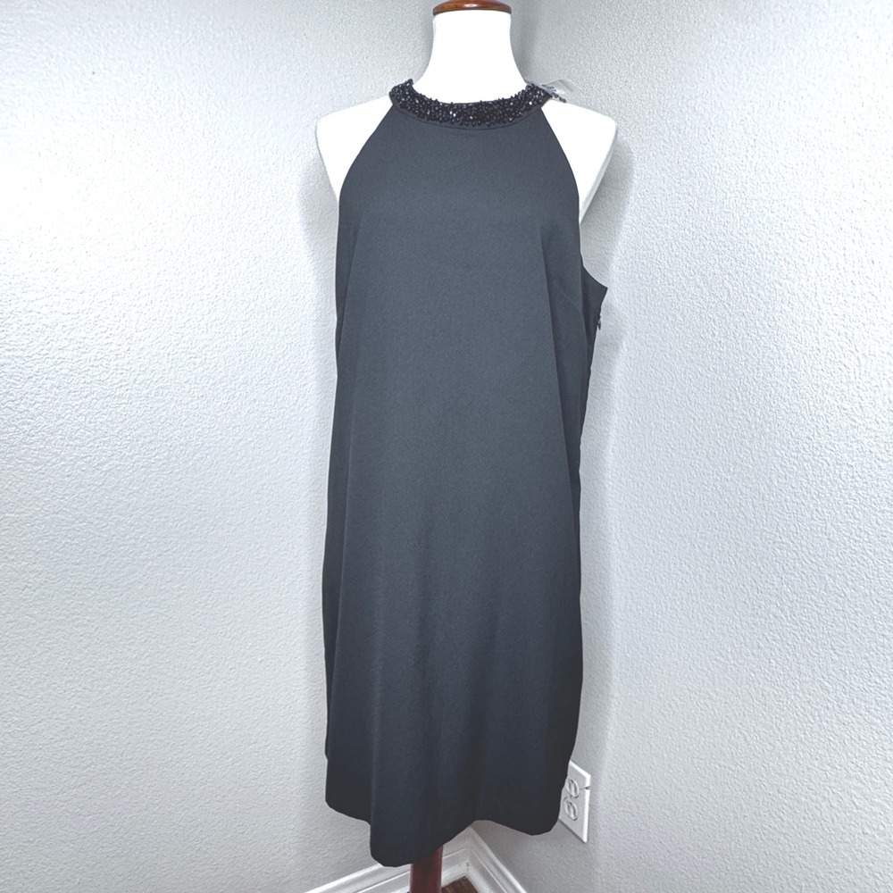 BANANA REPUBLIC Cocktail‎ Dress 14 Sleeveless NEW Mini Black Beaded Neck Party